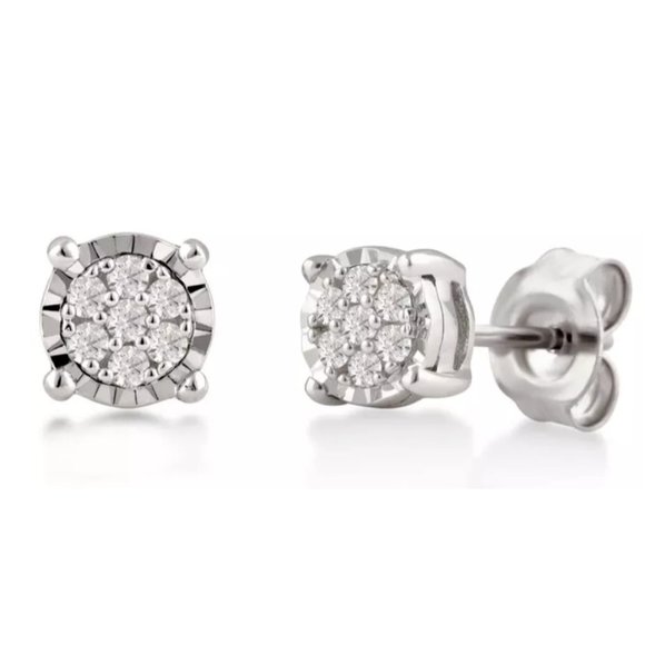 1/4CTTW Diamond Cluster Stud Earrings in 925 SS - Picture 3 of 5